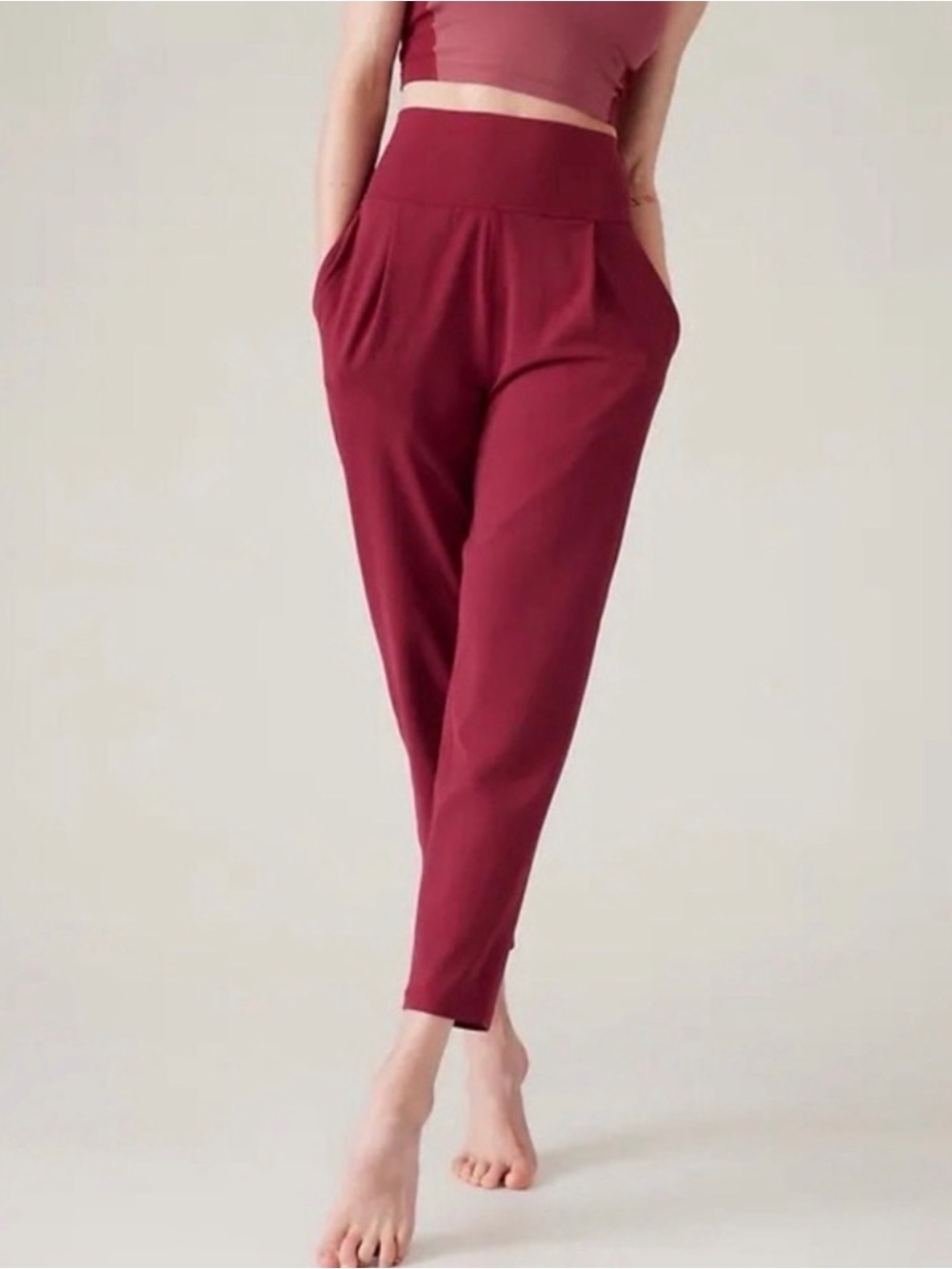 Athleta Burgundy High-Waist Jogger Jumpsuit Bottoms